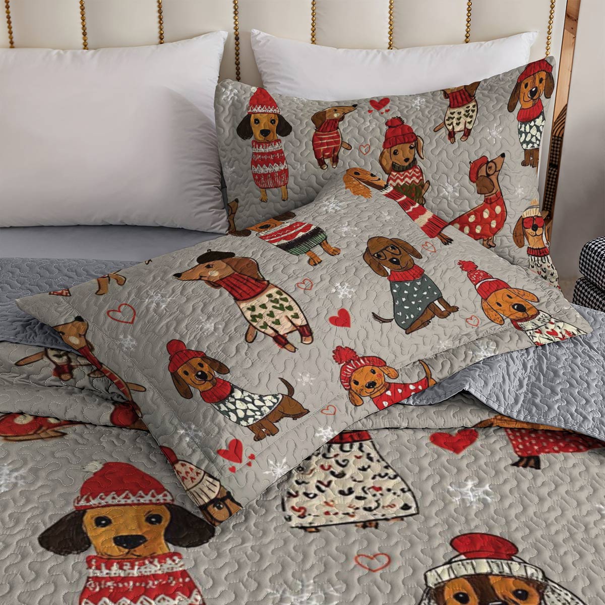 Shineful All Season Quilt 3-Piece Set Dachshunds in Red