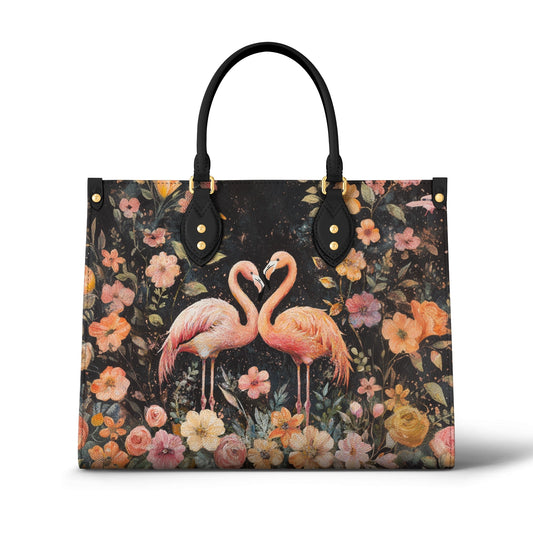 Glänzende Ledertasche Floral Flamingo Bliss