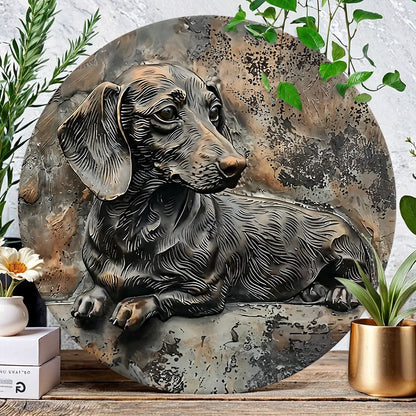 Shineful 2D Wooden Plaque, Hanging Decor, Door Sign - Retro-Style Flat Dachshund Aluminum