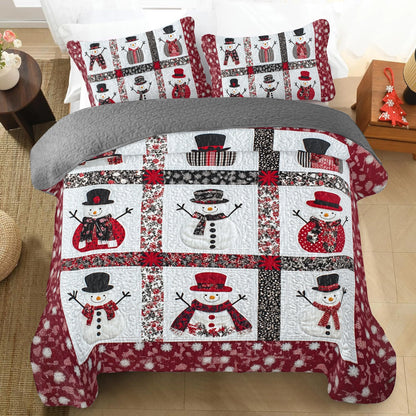 Shineful All Season Quilt 3-Piece Set Festive Snowman Patchwork