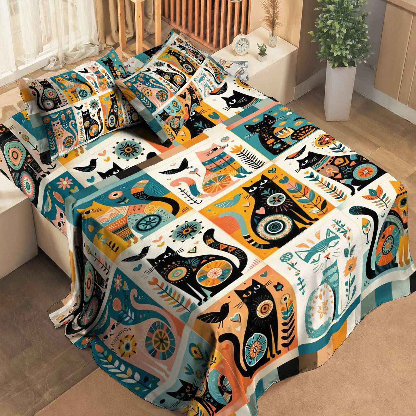 Shineful 4-Piece Bed Sheet Set Catnip Cottage