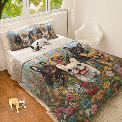 Shineful All Season Quilt 3-Piece Set - Happy Frenchie Garden