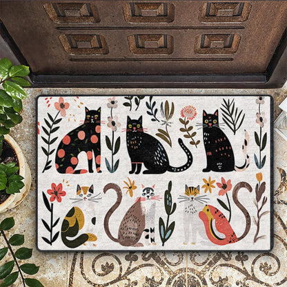 Shineful Ultra-Thin Non Skid Floor Mat, Kitchen Rugs Rug Botanical Cat Bliss