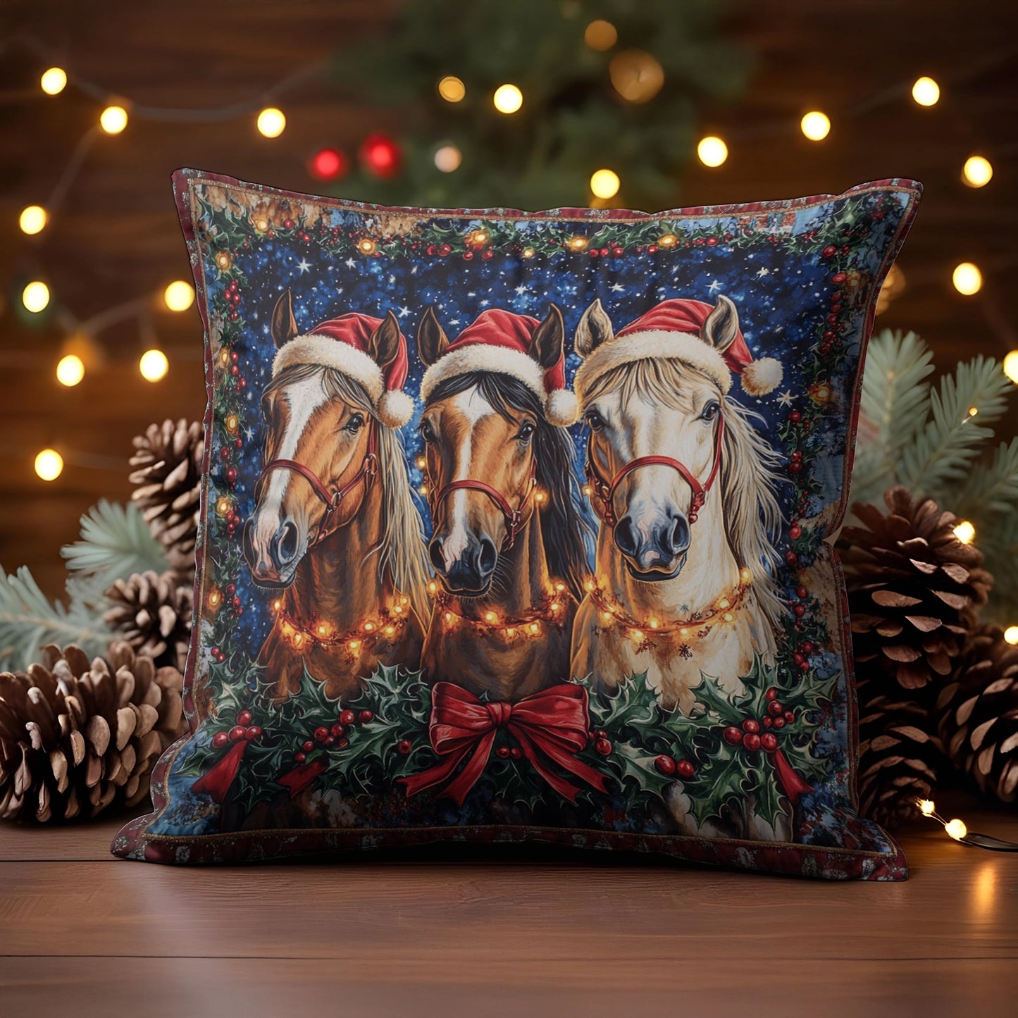 Shineful 2D Print Cushion Cover, Pillowcase, Pillows Covers - Christmas Horses Cheer