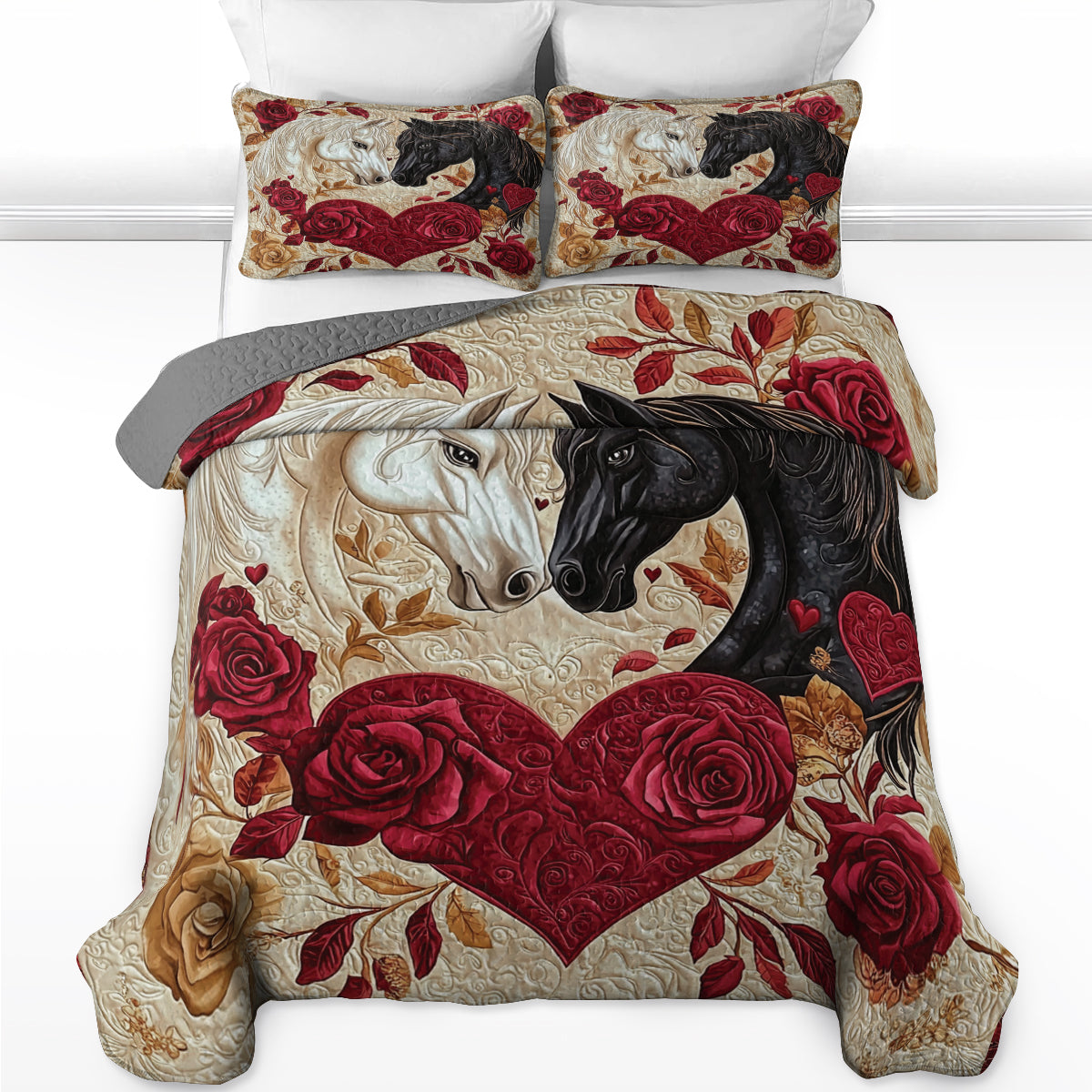 Shineful Flat Print All Season Quilt 3-Piece Set - Romantic Horse Valentine