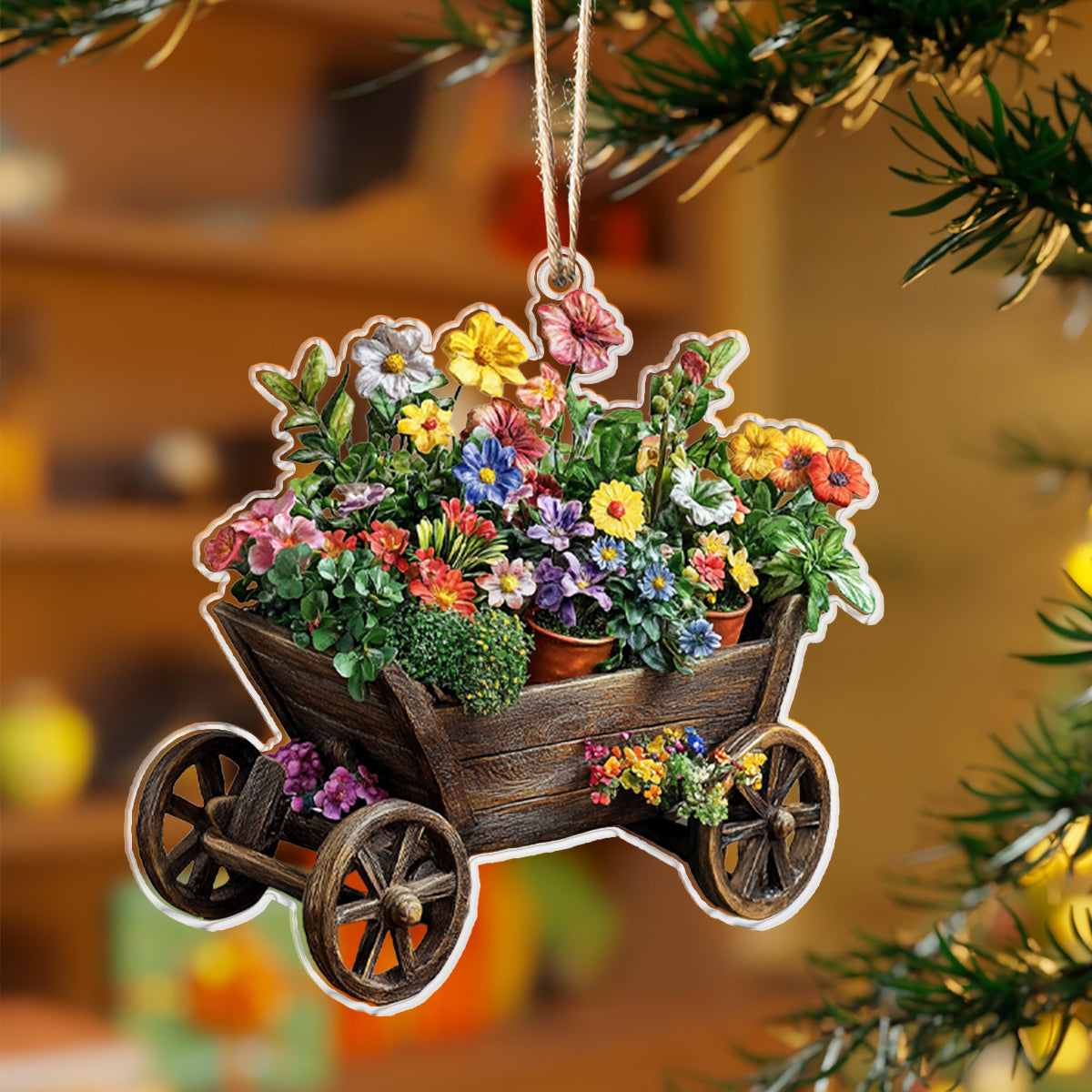 Shineful 2D Acrylic Ornament - Blooming Garden Cart