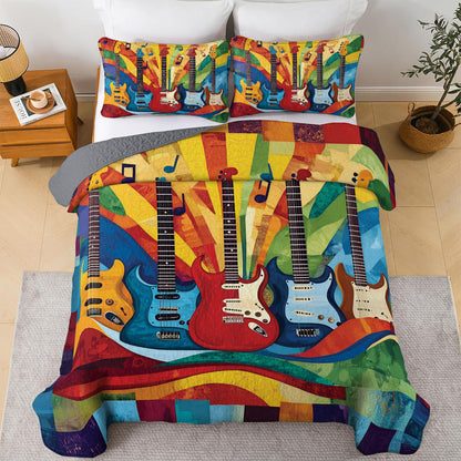 Shineful All Season Quilt 3-Piece Set Colorful Guitars