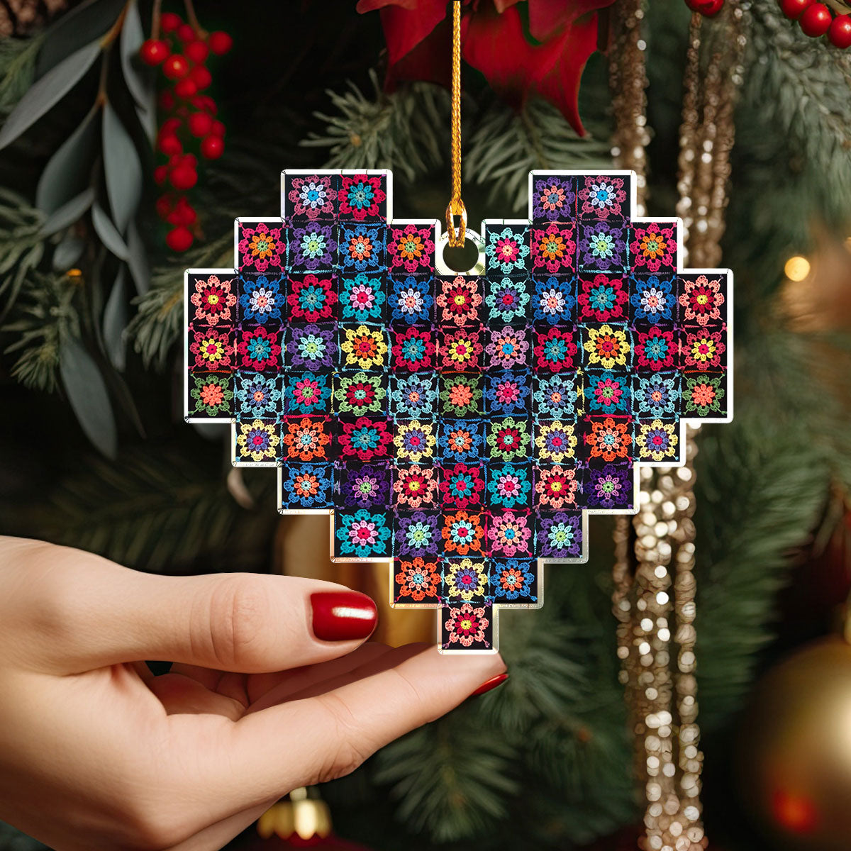 Shineful 2D Acrylic Ornament - Crochet Heart Harmony