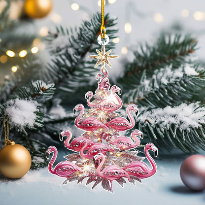 Shineful 2D Acrylic Ornament Pink Flamingo Christmas Tree