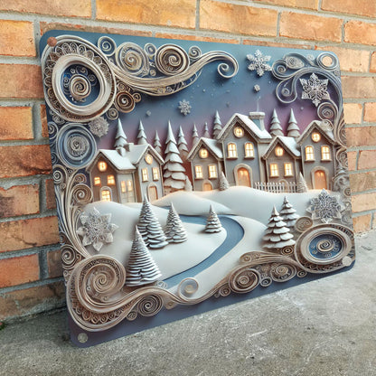 Shineful 2D Metal Sign Wintery Town