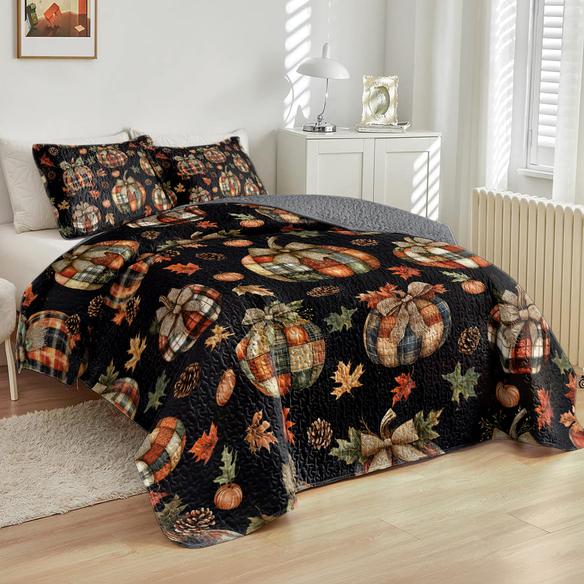 Shineful All Season Quilt 3-Piece Set Rustic Patchwork Pumpkin Pattern