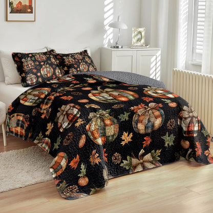 Shineful All Season Quilt 3-Piece Set Rustic Patchwork Pumpkin Pattern