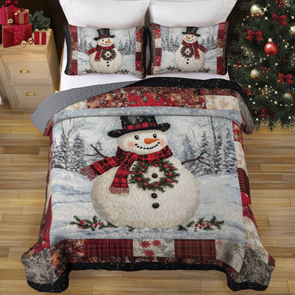 Shineful All Season Quilt 3-Piece Set Grinning Snowman