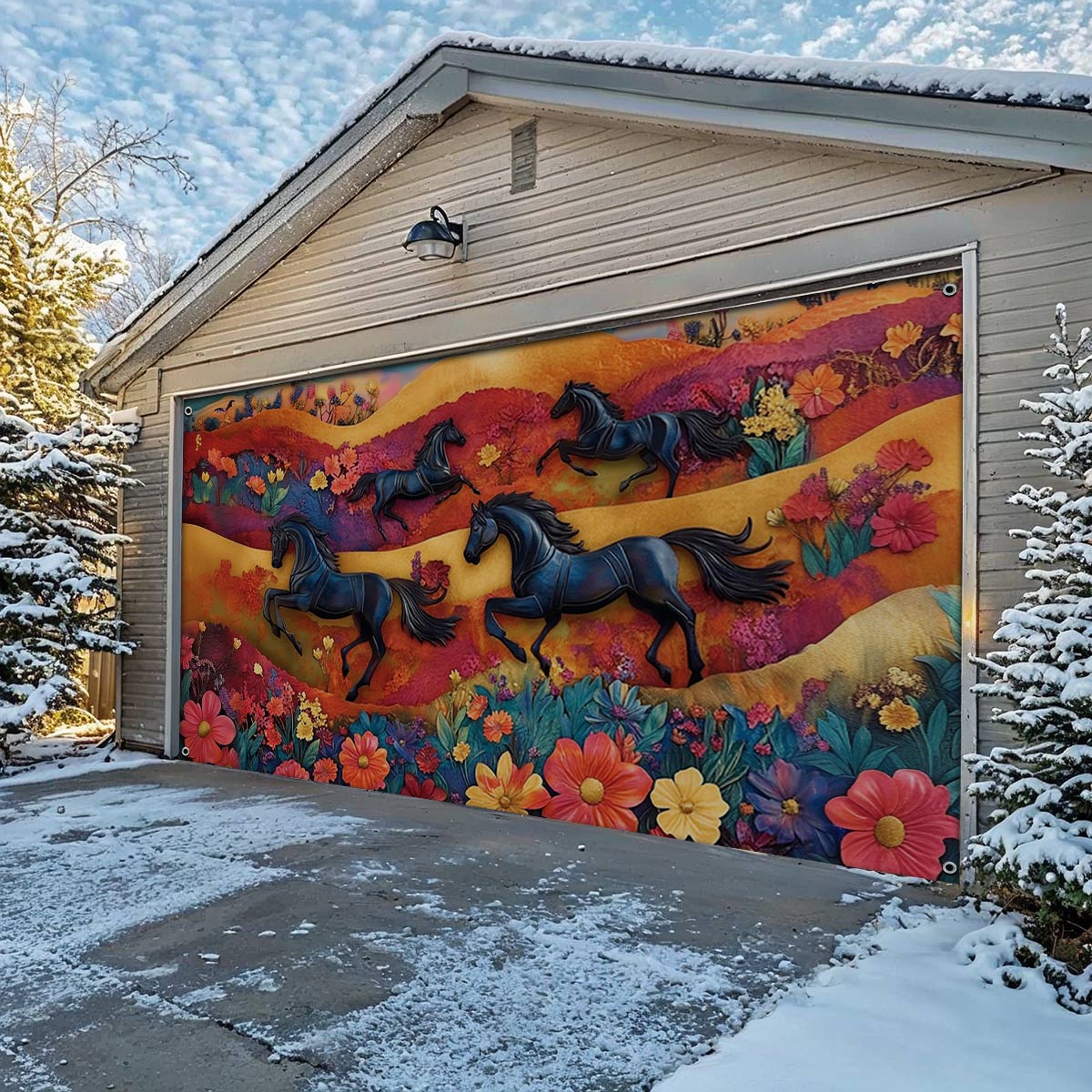 Shineful Garage Door Banner Decoration Colorful Horses