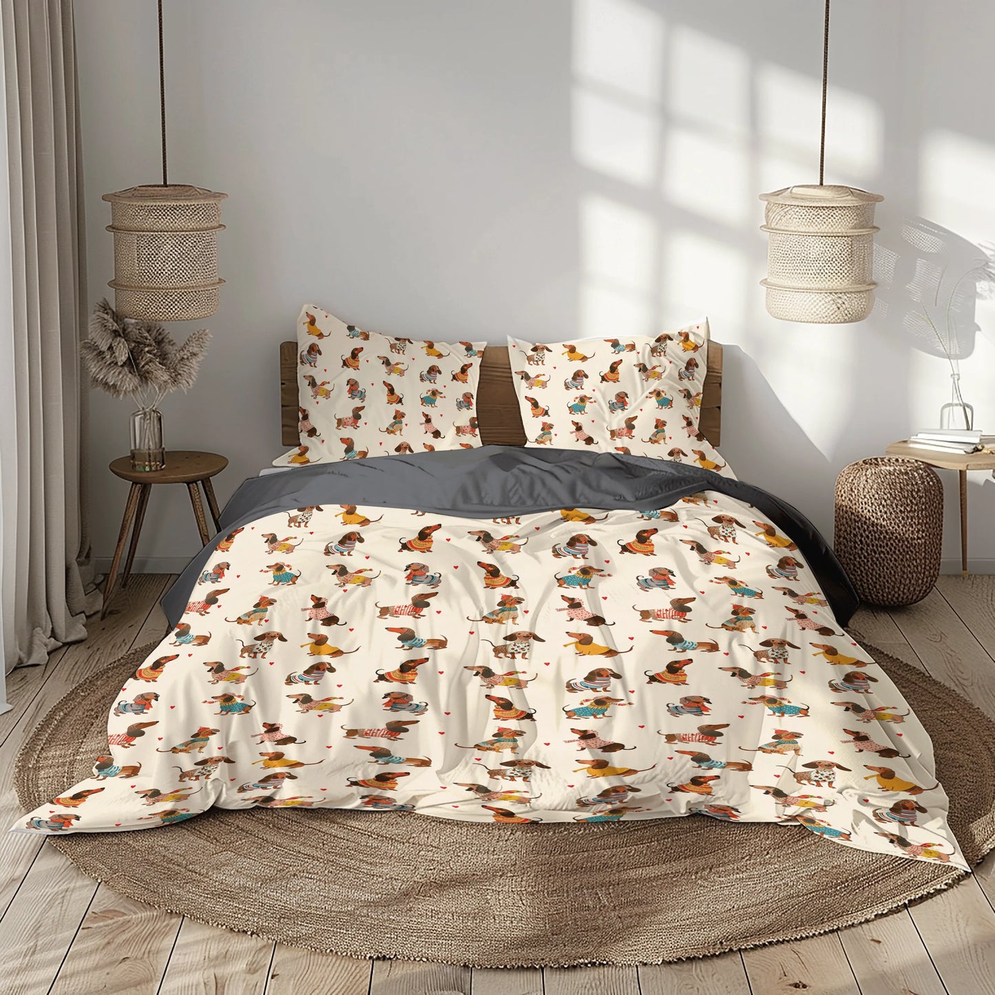 Shineful 3 Pieces Duvet Cover Set Dachshund Fashion