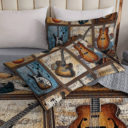 Shineful All Season Quilt 3-Piece Set - Rustic Guitar Patchwork