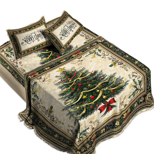 Shineful 4-Piece Bed Sheet Set - Classic Christmas Tree