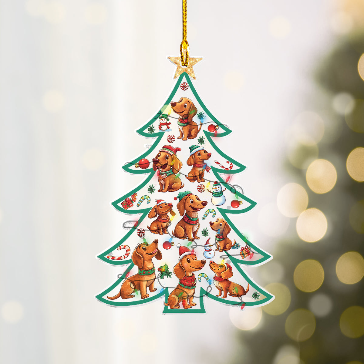 Shineful 2D Acrylic Ornament - Festive Dachshund Christmas Tree