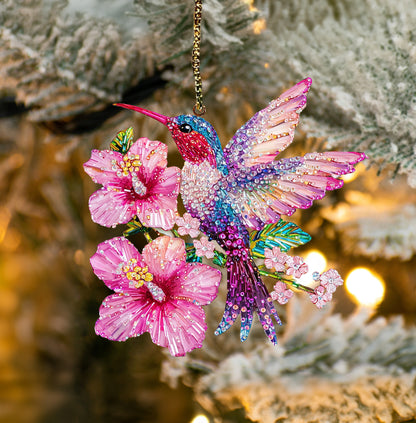 Shineful 2D Acrylic Ornament Sparkling Floral Hummingbird