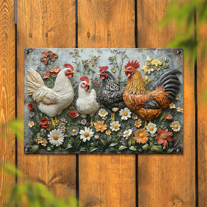 Shineful 2D Metal Sign Floral Chicken Garden