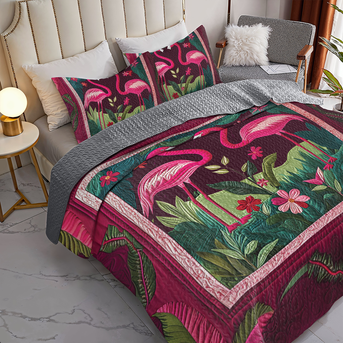 Shineful All Season Quilt 3-Piece Set - Flamingo Bliss