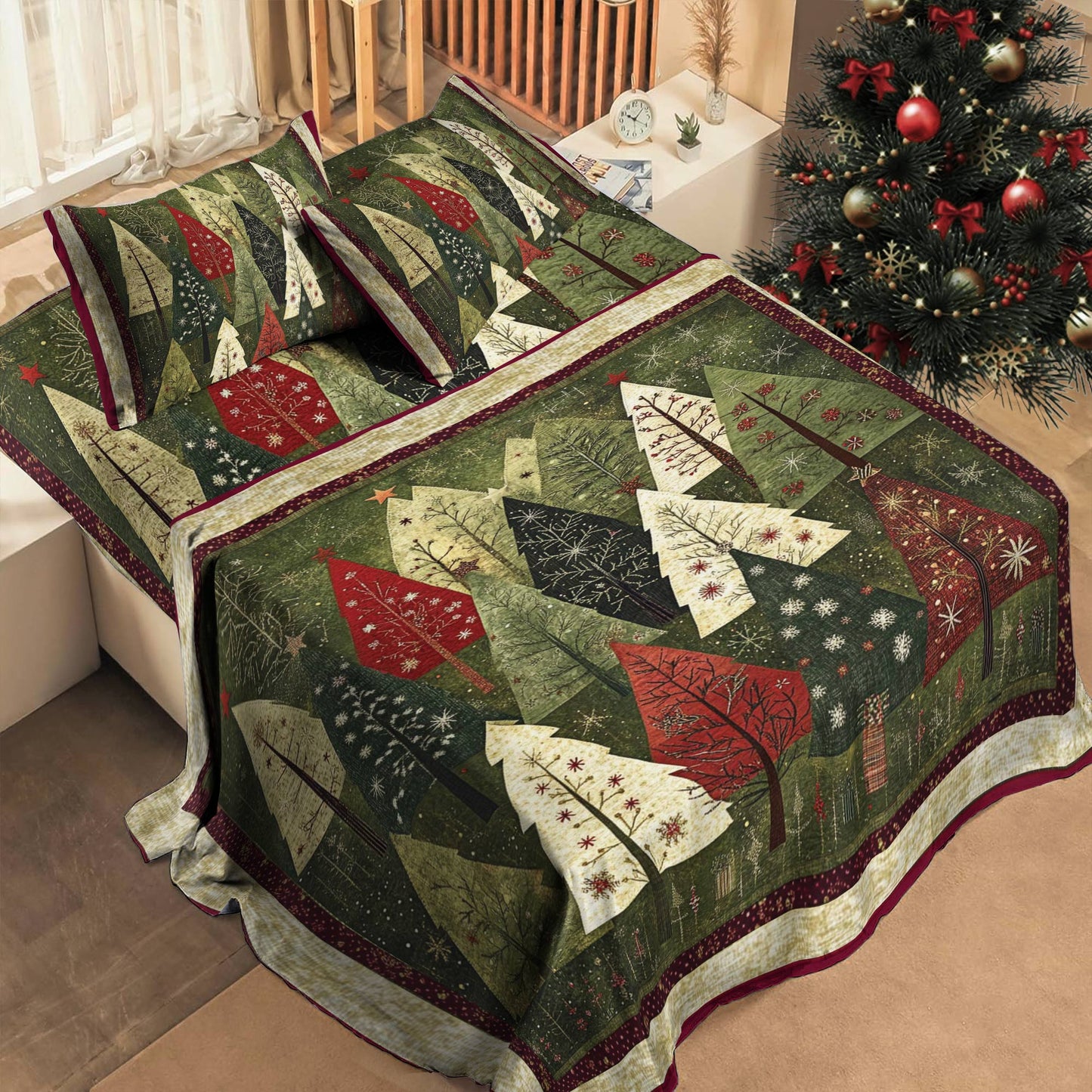 Shineful 4-Piece Bed Sheet Set Festive Forest