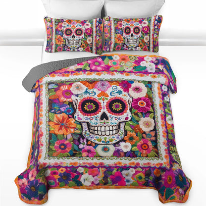 Shineful All Season Quilt 3-Piece Set Day of The Dead Bloom