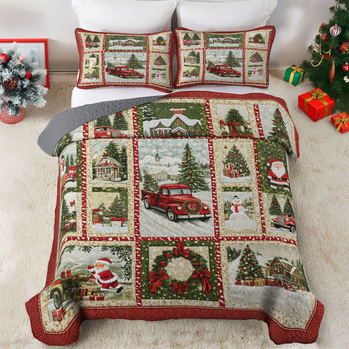 Shineful All Season Quilt 3-Piece Set Exciting Christmas