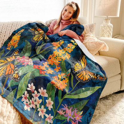 Shineful Fleece Blanket Monarch Butterflies And Milkweed Plant