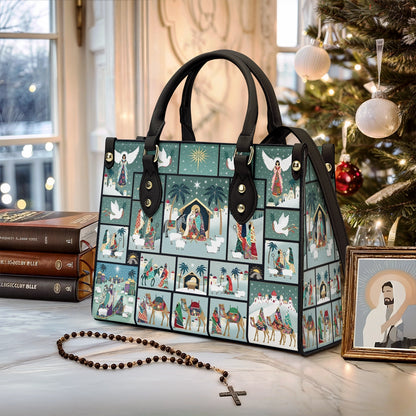 Shineful Leather Bag Nativity Scene Elegance