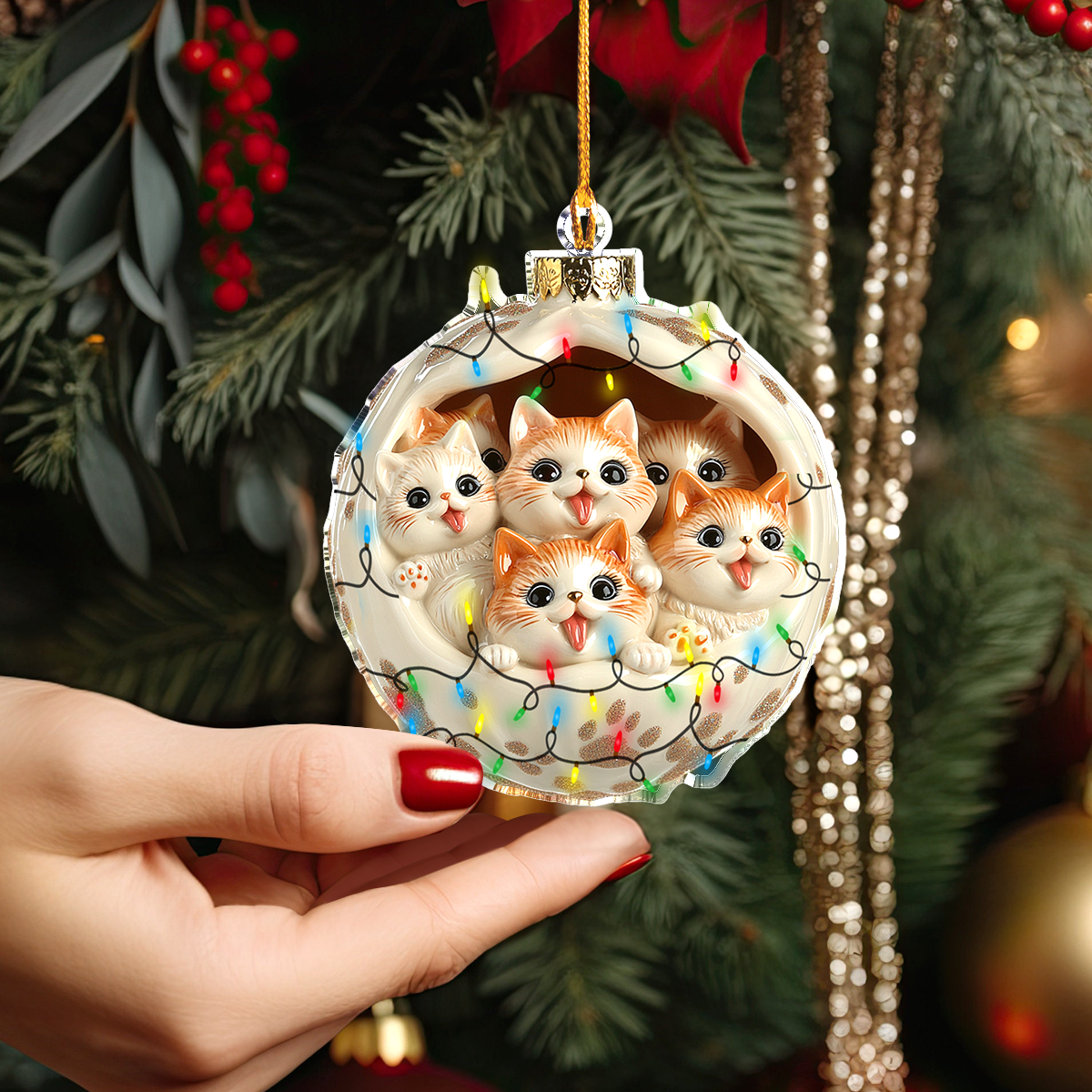 Shineful 2D Acrylic Ornament Christmas Cat Cuddle