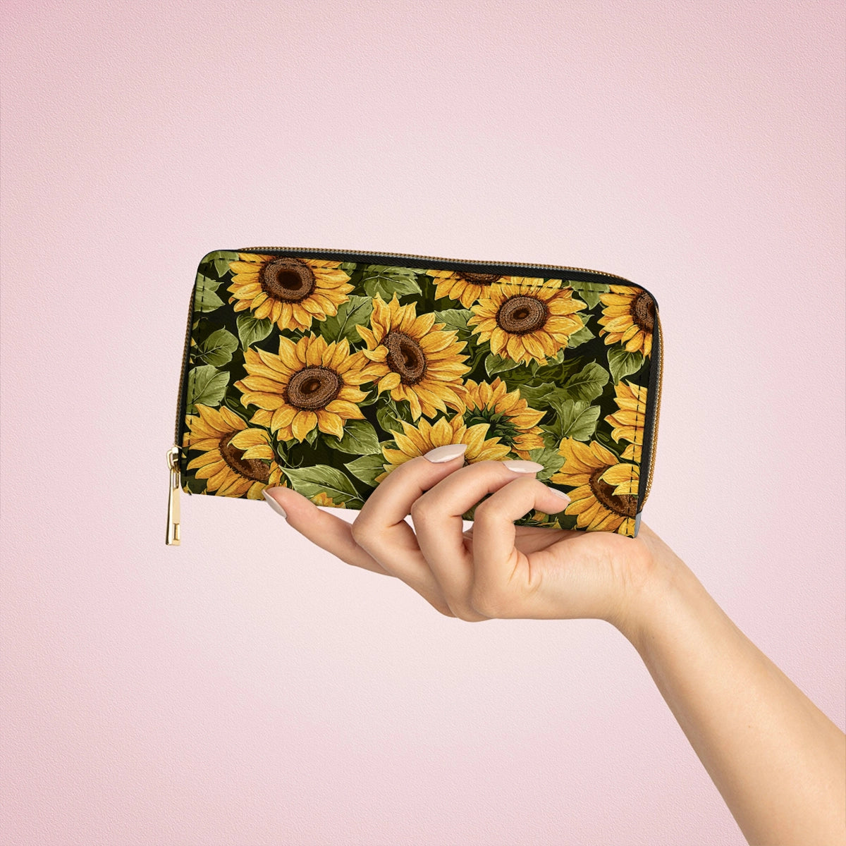 Shineful Leather Clutch Purse With Wristlet Strap Handle Sunflower Slumber