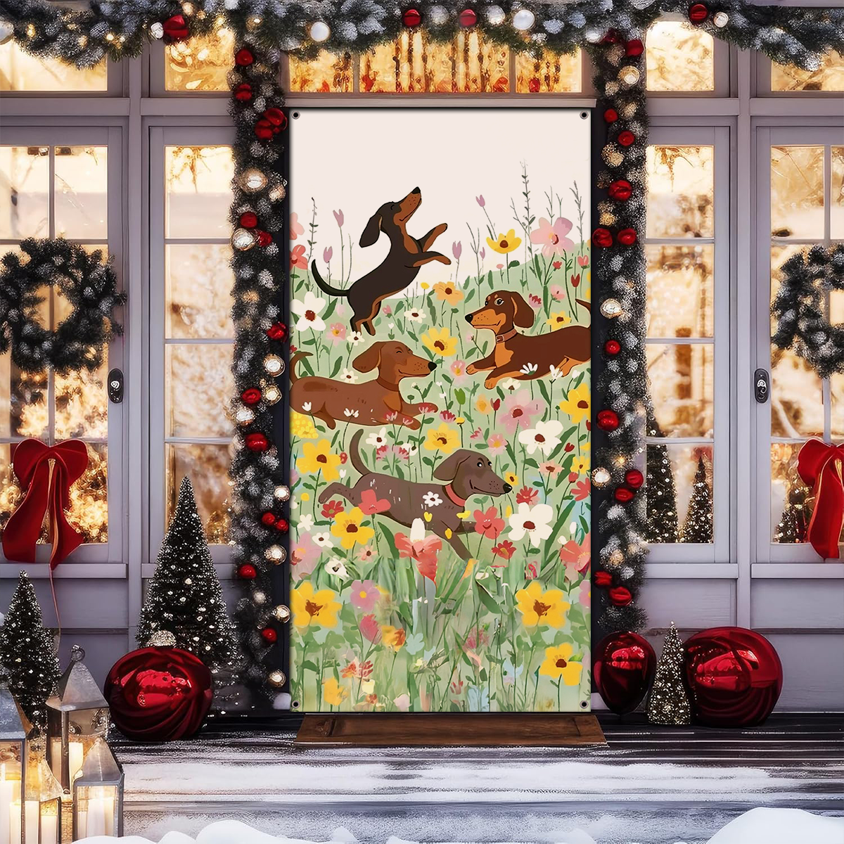 Shineful Door Cover - Dachshund in Flower Garden