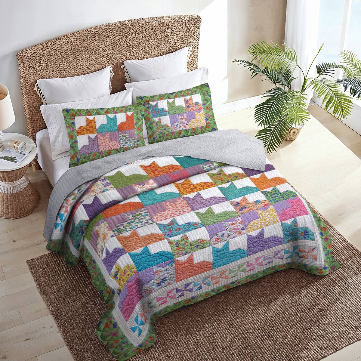 Shineful All Season Quilt 3-Piece Set Colorful Cats