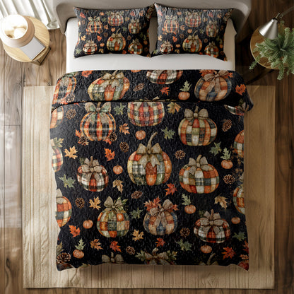 Shineful All Season Quilt 3-Piece Set Rustic Patchwork Pumpkin Pattern