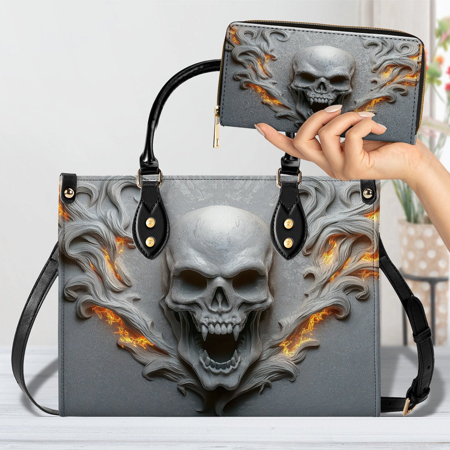 Shineful Leather Bag Skull Burning Soul