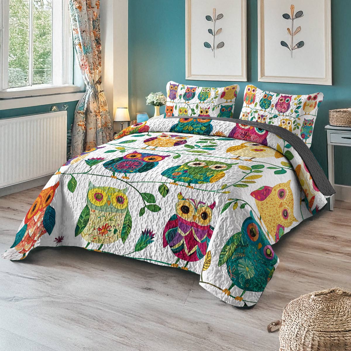 Shineful All Season Quilt 3-Piece Set - Whimsical Owl Garden