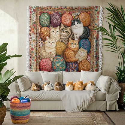 Couverture en tapisserie tissée brillante - Purrfect Yarn Cat