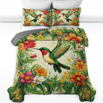 Shineful All Season Quilt 3-Piece Set Hummingbird In Spring Forest