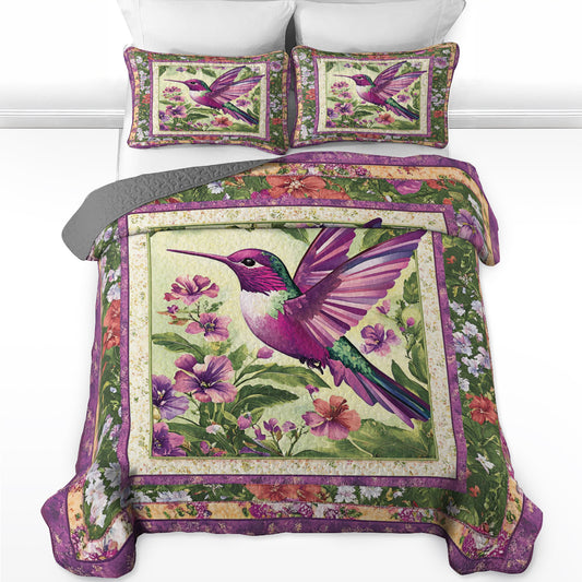 Shineful All Season Quilt 3-Piece Set Hummingbird Floral Flight