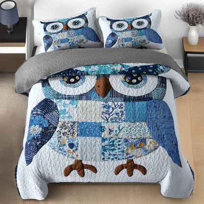 Shineful All Season Quilt 3-Piece Set - Blue Serenity Owl