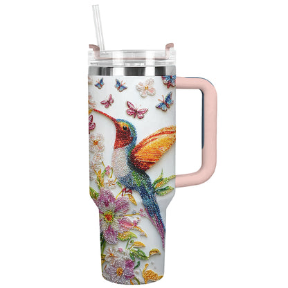 Shineful Glossy Tumbler Blossom Hummingbird With Butterflies