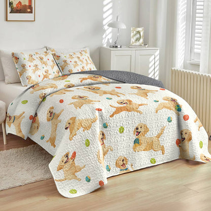 Shineful All Season Quilt 3-Piece Set - Golden Retriever Fetch & Fun