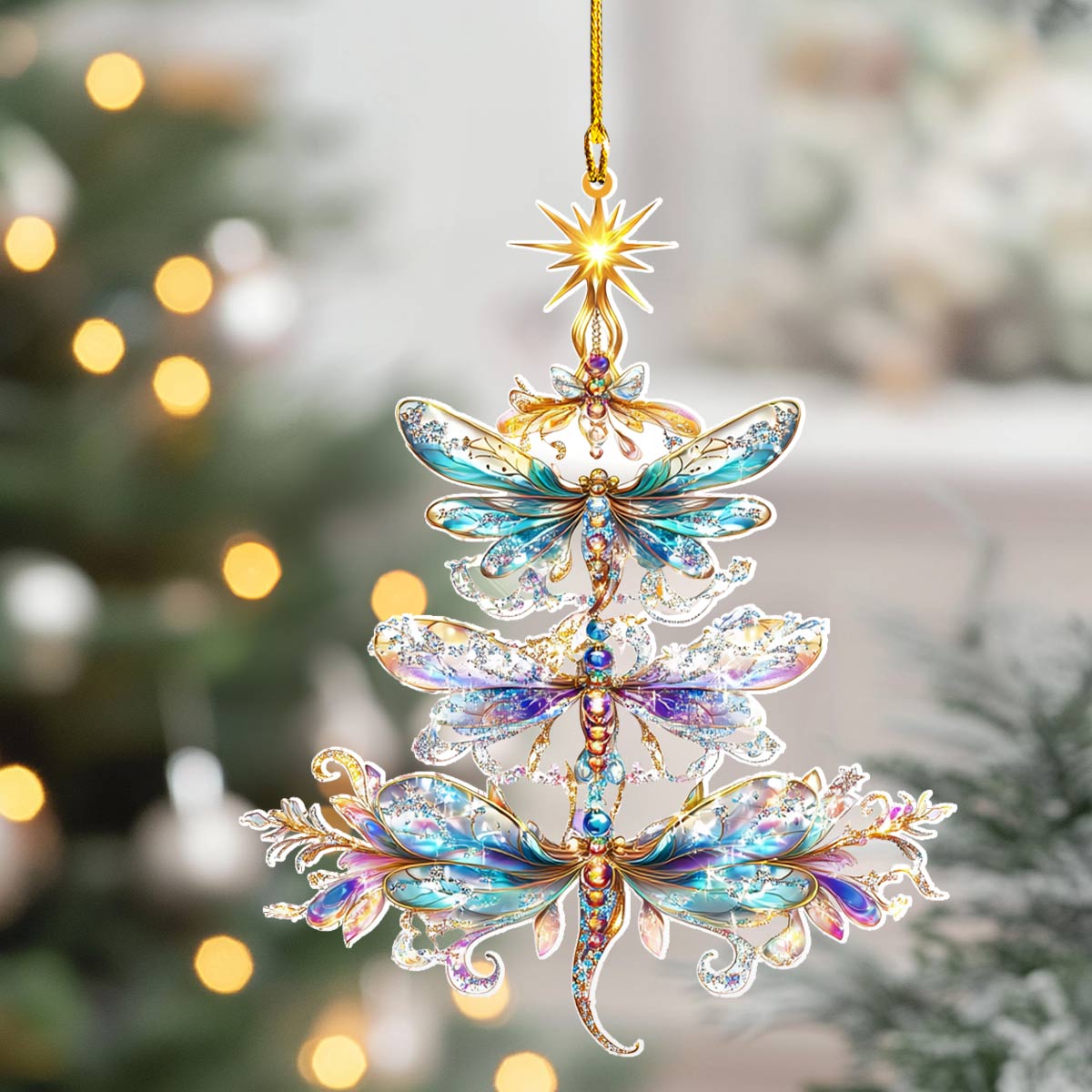 Shineful 2D Acrylic Ornament Shimmering Dragonfly Christmas