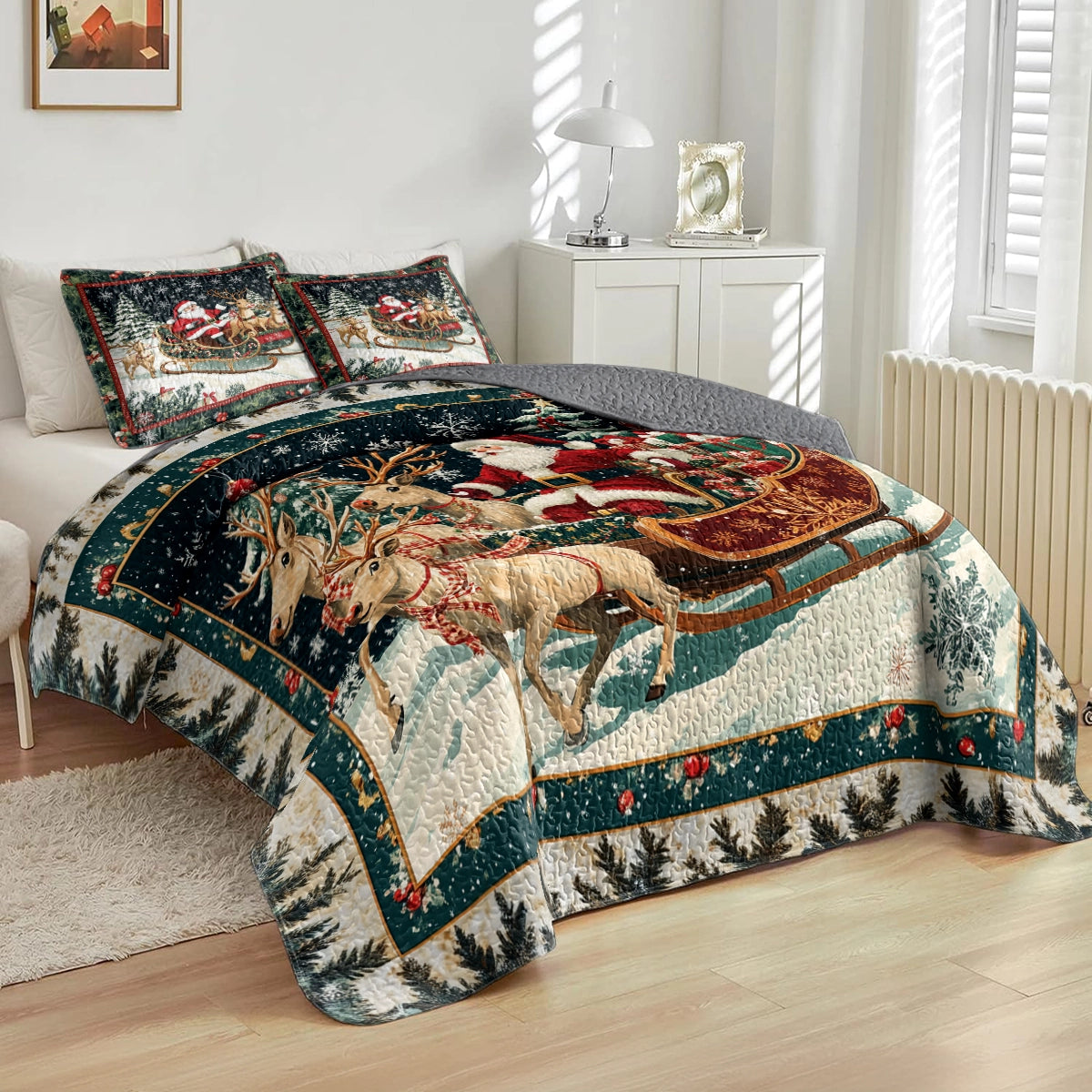 Shineful All Season Quilt 3-Piece Set - Christmas Sleigh Ride