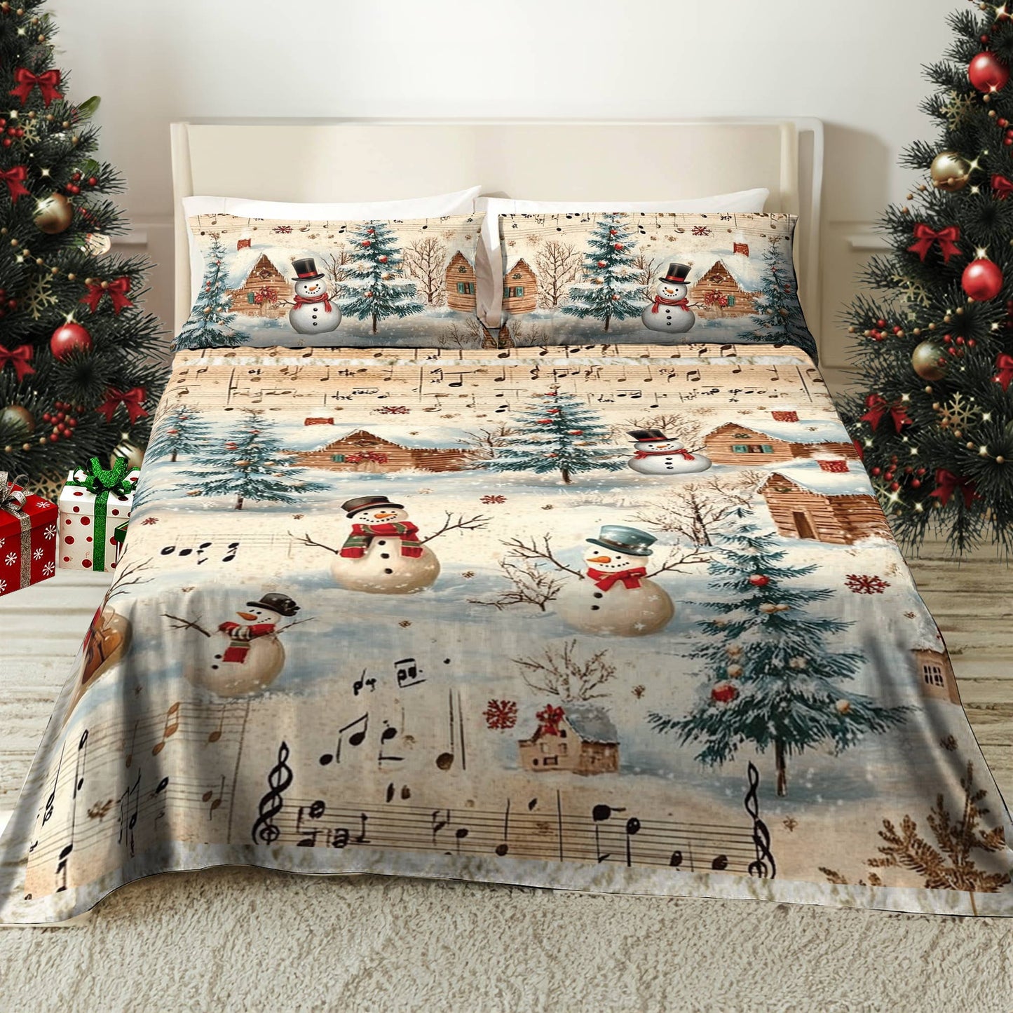 Shineful 4-Piece Bed Sheet Set Snow Melody