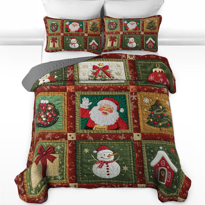 Shineful All Season Quilt 3-Piece Set Festive Santa & Snowman