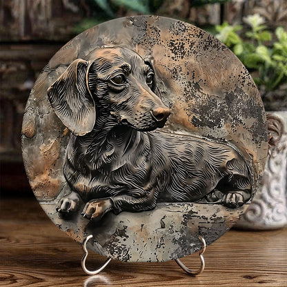 Shineful 2D Wooden Plaque, Hanging Decor, Door Sign - Retro-Style Flat Dachshund Aluminum