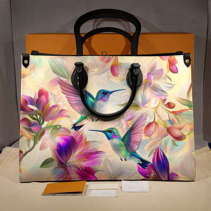 Glänzende Ledertasche Floral Hummingbird Elegance