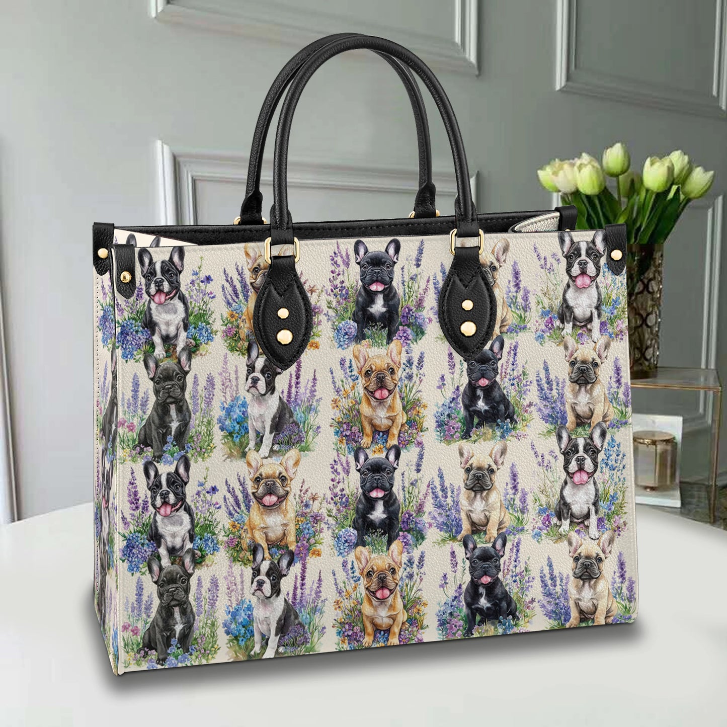 Sac en cuir brillant Frenchie Flower Friends